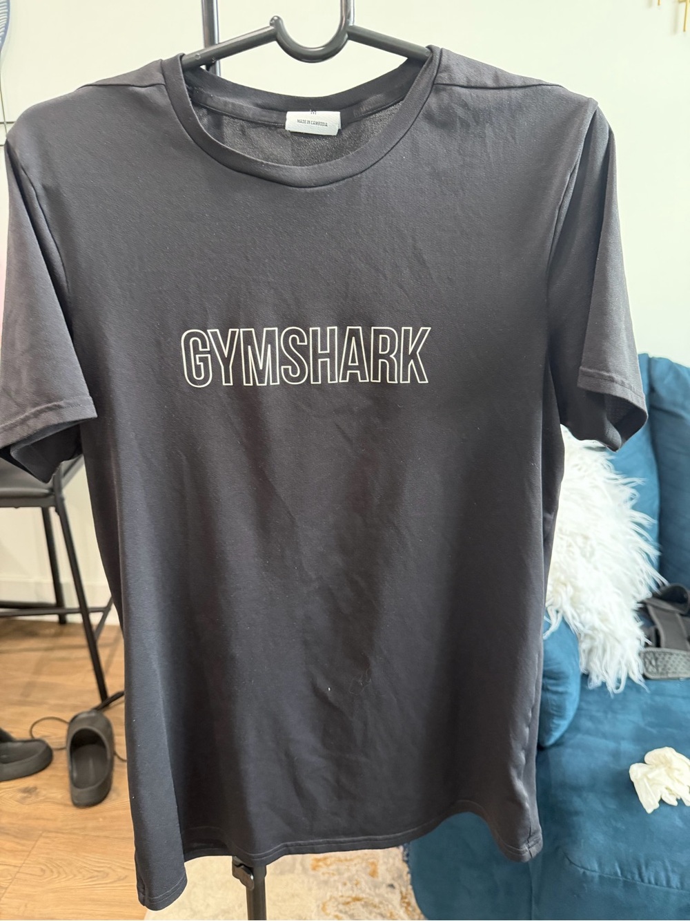 Gymshark Black Tee with White Outlined Logo